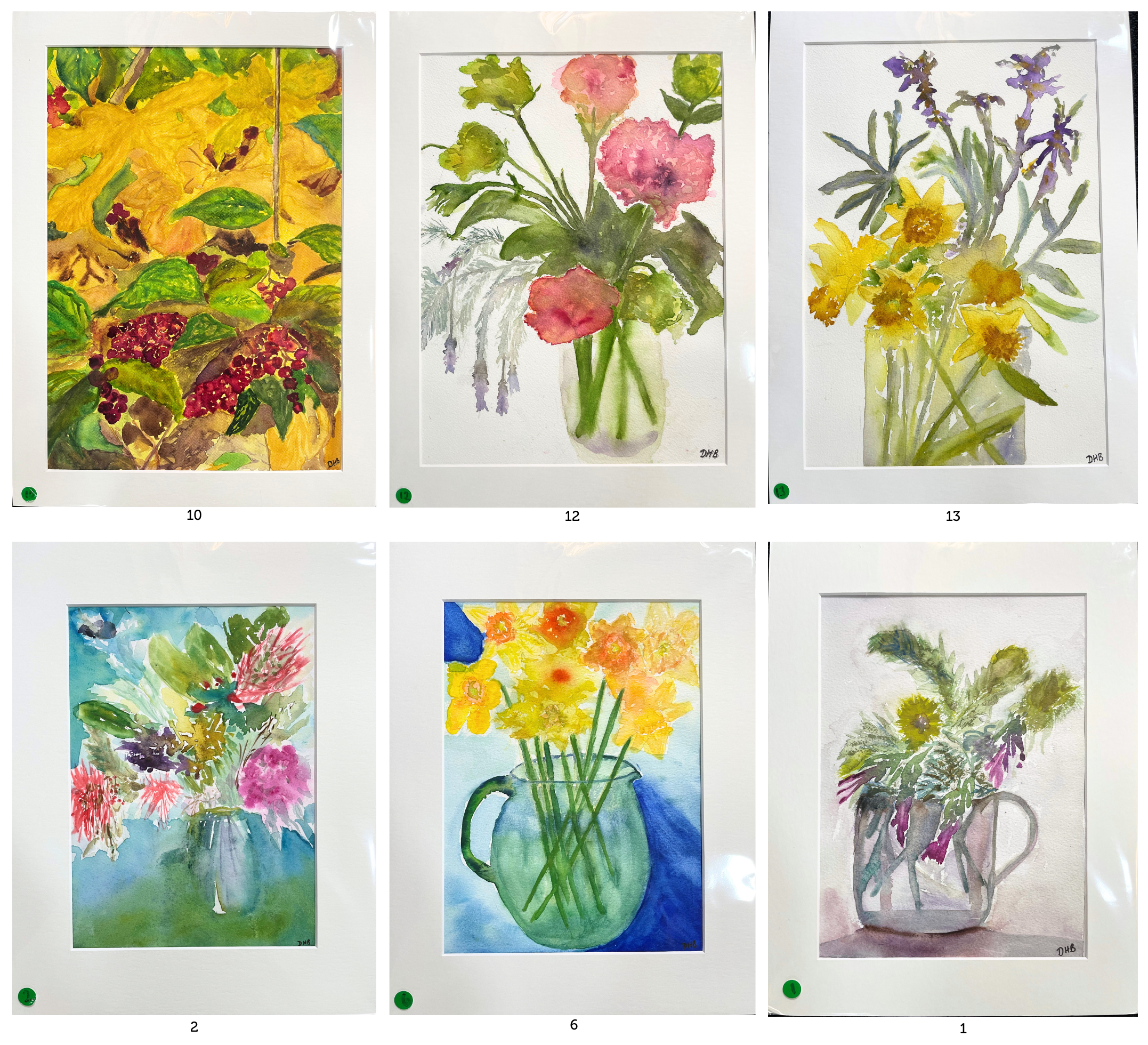 Selection of six original watercolours by Deryn Hardie Boys