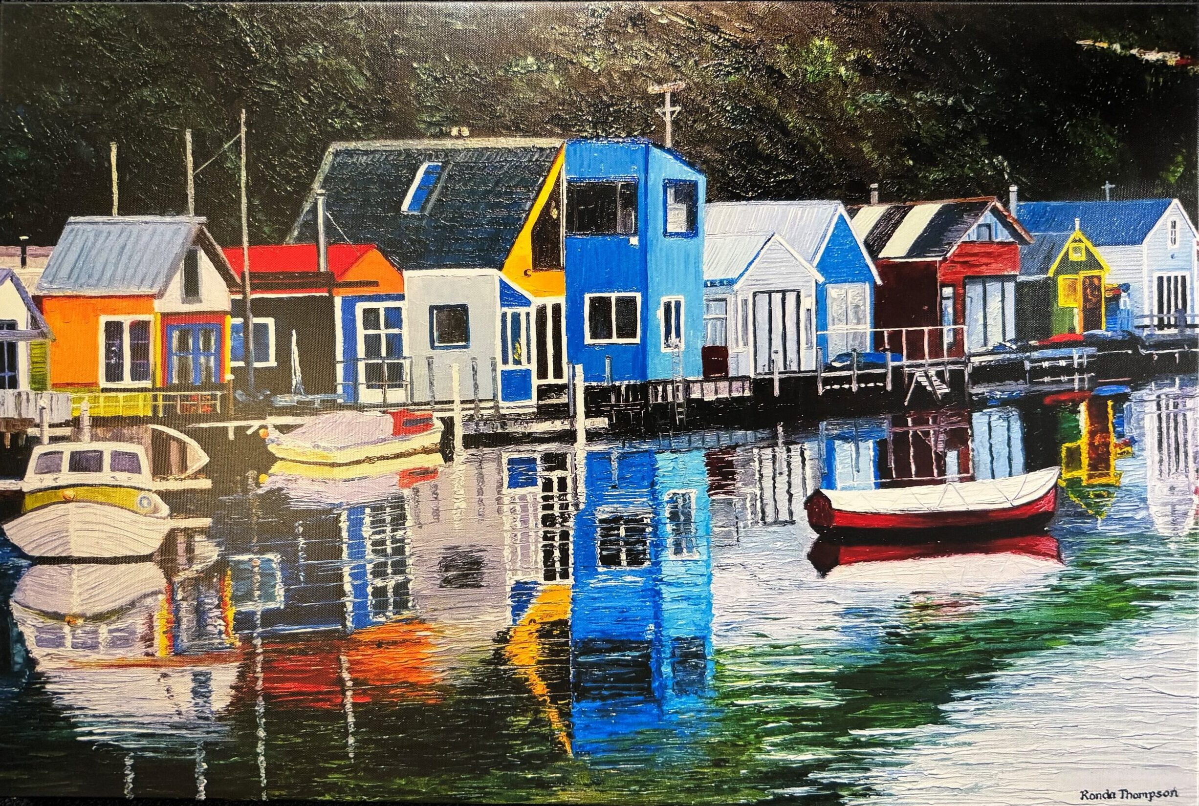 Colourful Cambourne Boat Sheds by Rhonda Thompson